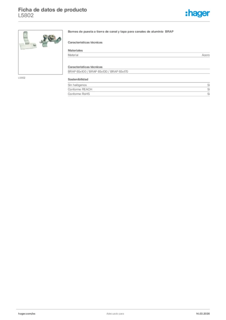 Imagen Hager Ficha de datos de producto L5802 | Hager España