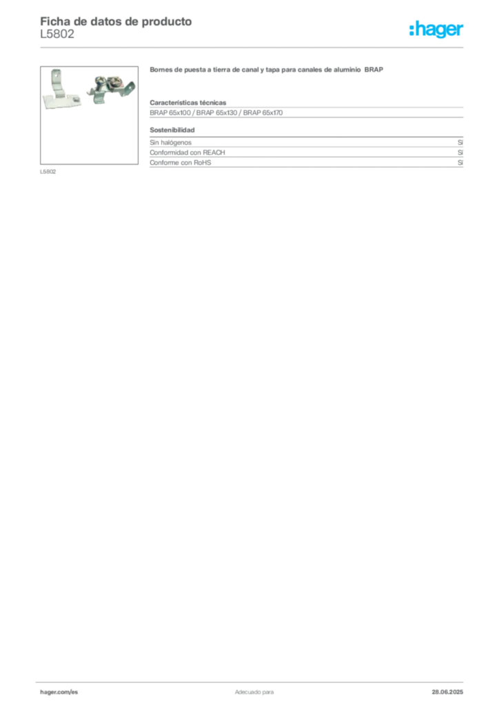 Imagen Hager Ficha de datos de producto L5802 | Hager España