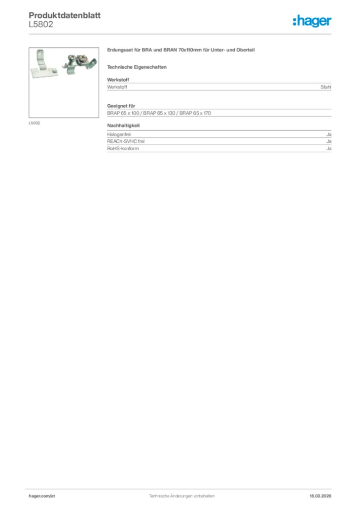 Bild Hager Produktdatenblatt L5802 | Hager Deutschland