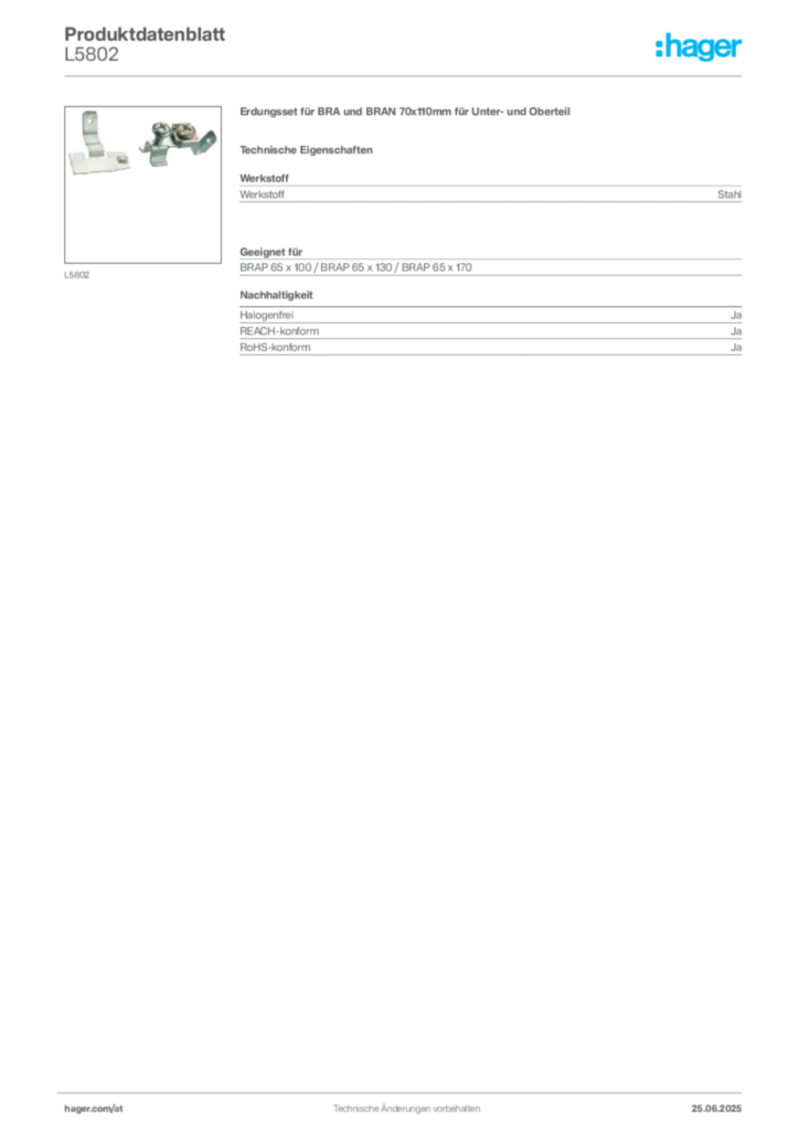 Bild Hager Produktdatenblatt L5802 | Hager Deutschland