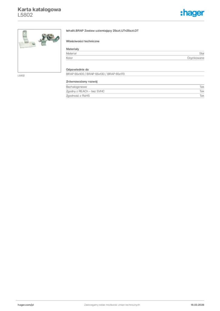 Zdjęcie Hager Karta katalogowa L5802 | Hager Polska