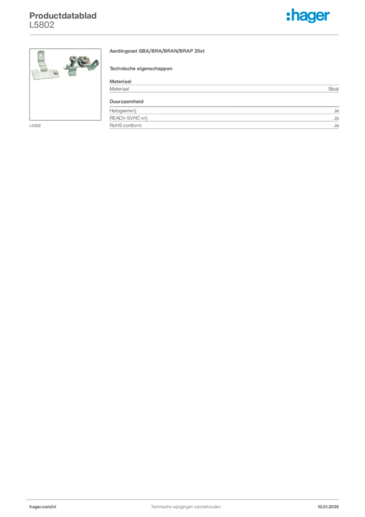Afbeelding Hager Productdatablad L5802 | Hager Nederland