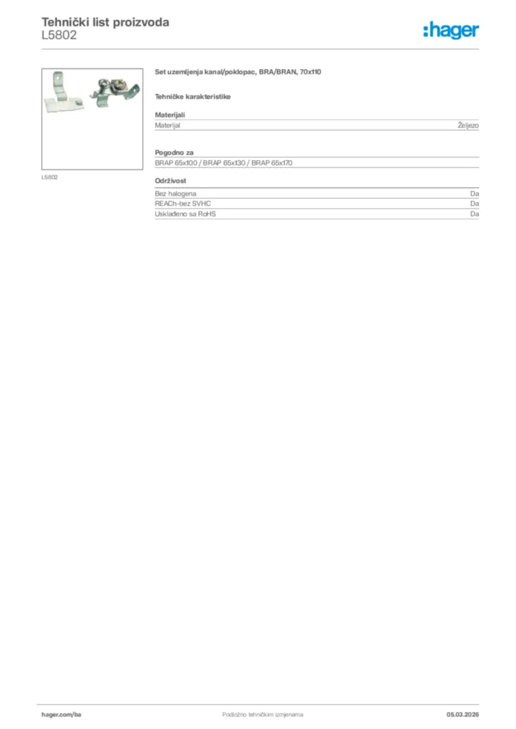 Slika Hager Tehnički list proizvoda L5802  | Hager