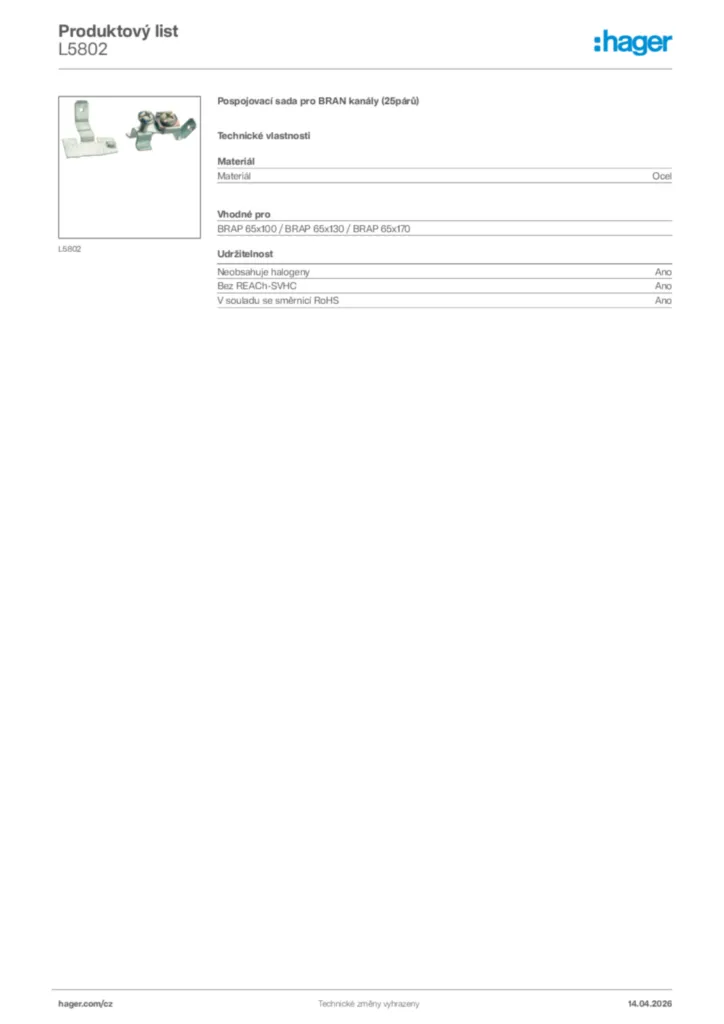 Obrázek Hager Product data sheet L5802 | Hager