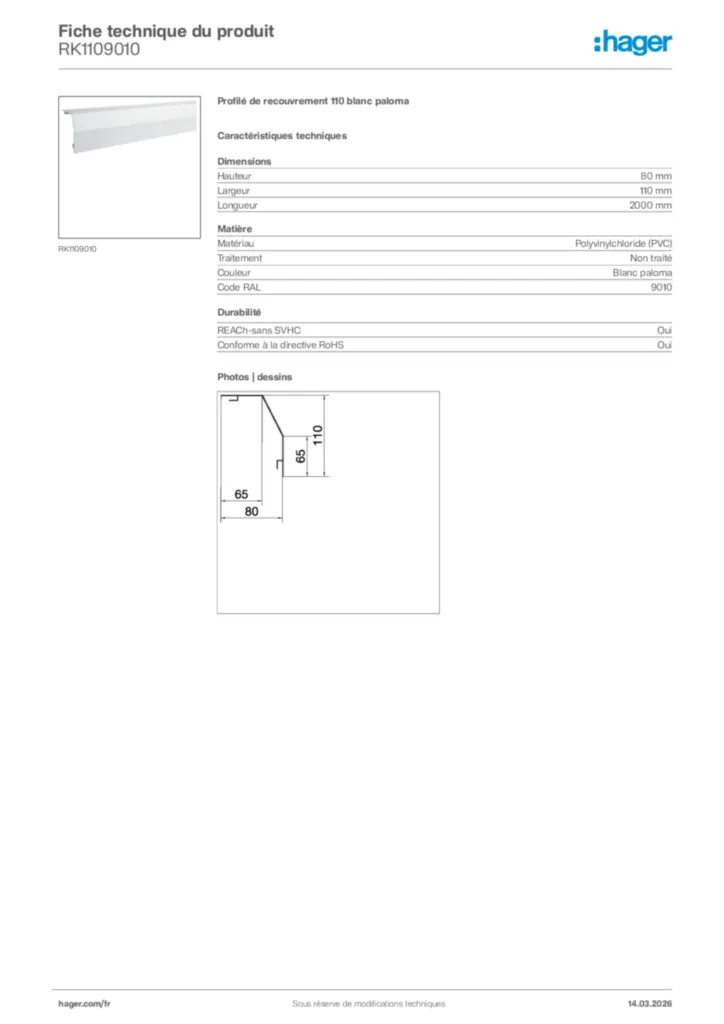 Image Hager Fiche technique du produit RK1109010 | Hager France