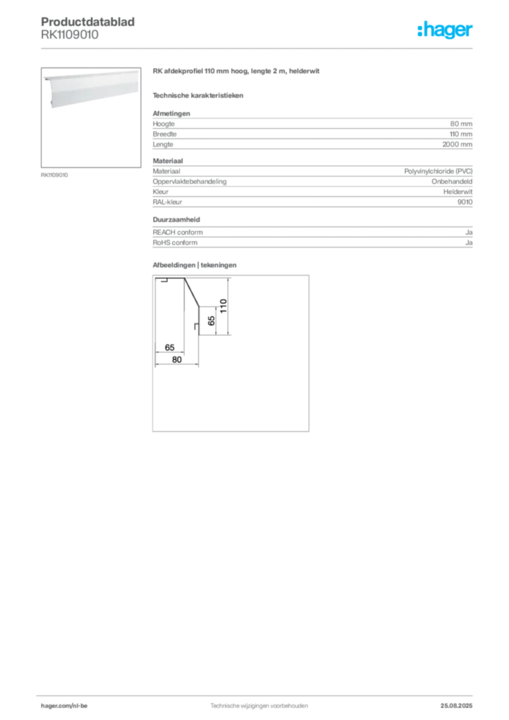 Afbeelding Hager Productdatablad RK1109010 | Hager Belgium