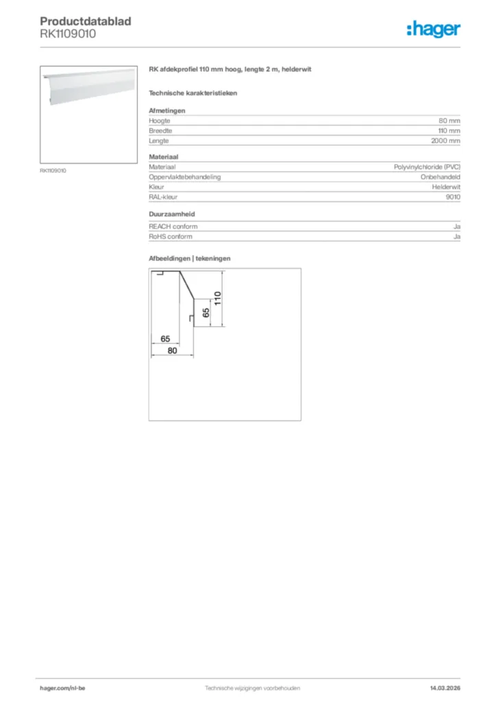 Afbeelding Hager Productdatablad RK1109010 | Hager Belgium