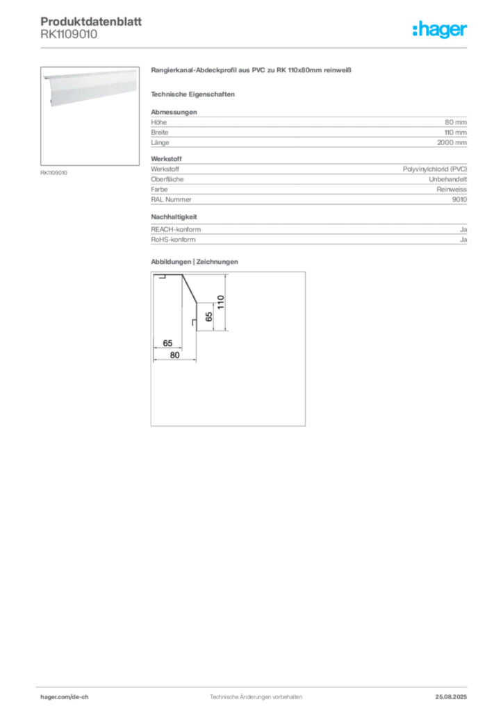 Bild Hager Produktdatenblatt RK1109010 | Hager Schweiz