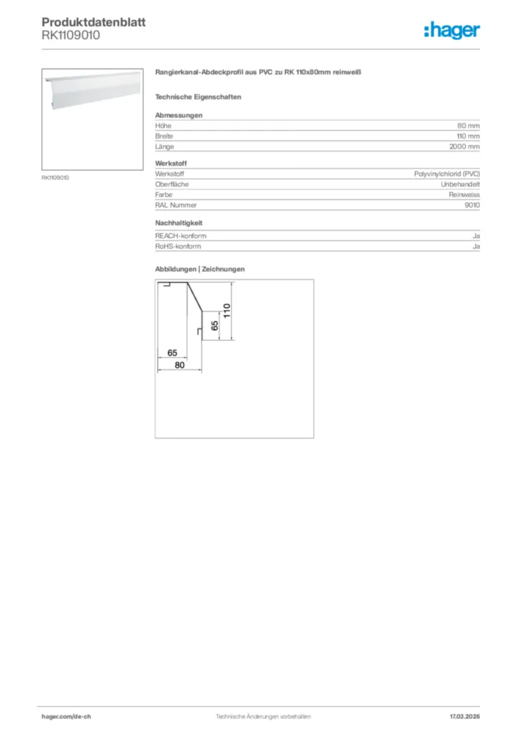 Bild Hager Produktdatenblatt RK1109010 | Hager Schweiz