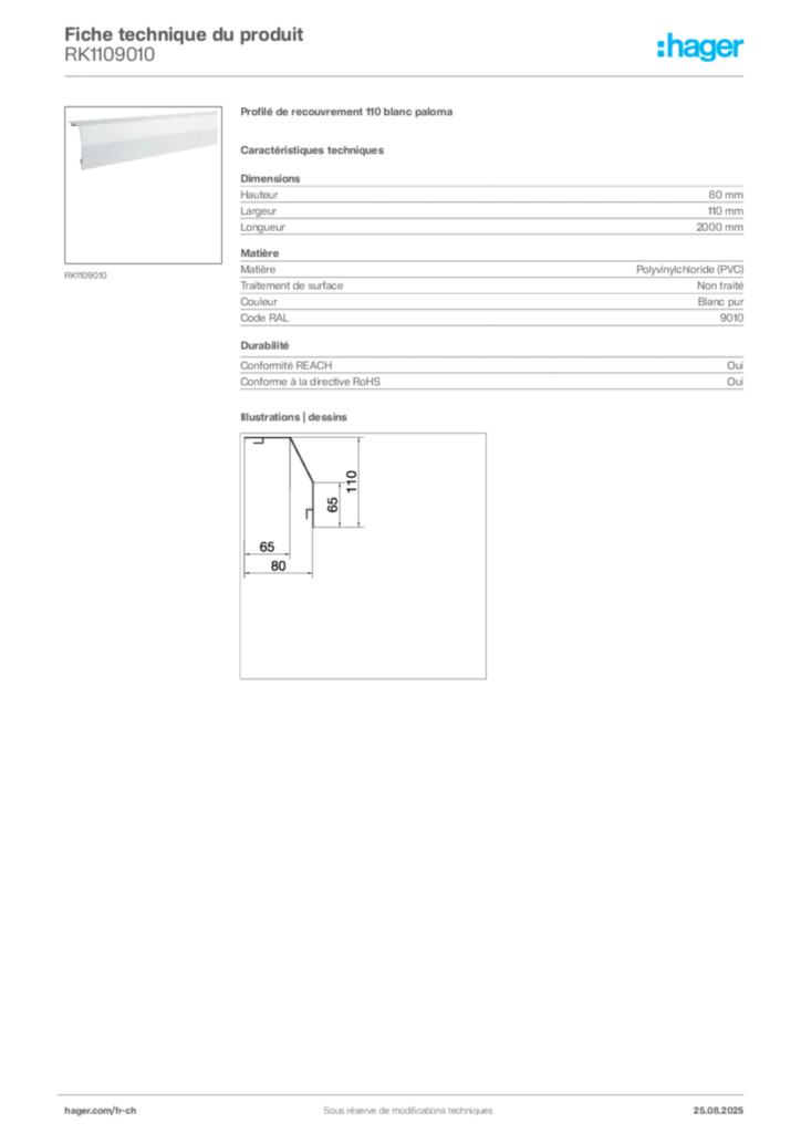 Image Hager Fiche technique du produit RK1109010 | Hager Suisse
