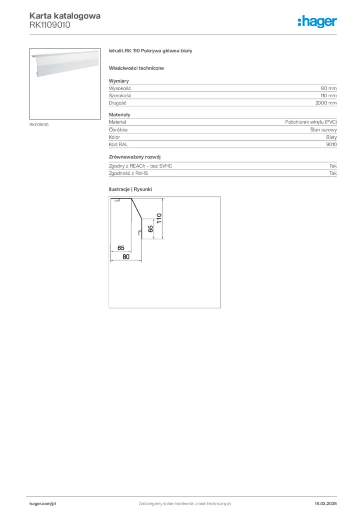 Zdjęcie Hager Karta katalogowa RK1109010 | Hager Polska