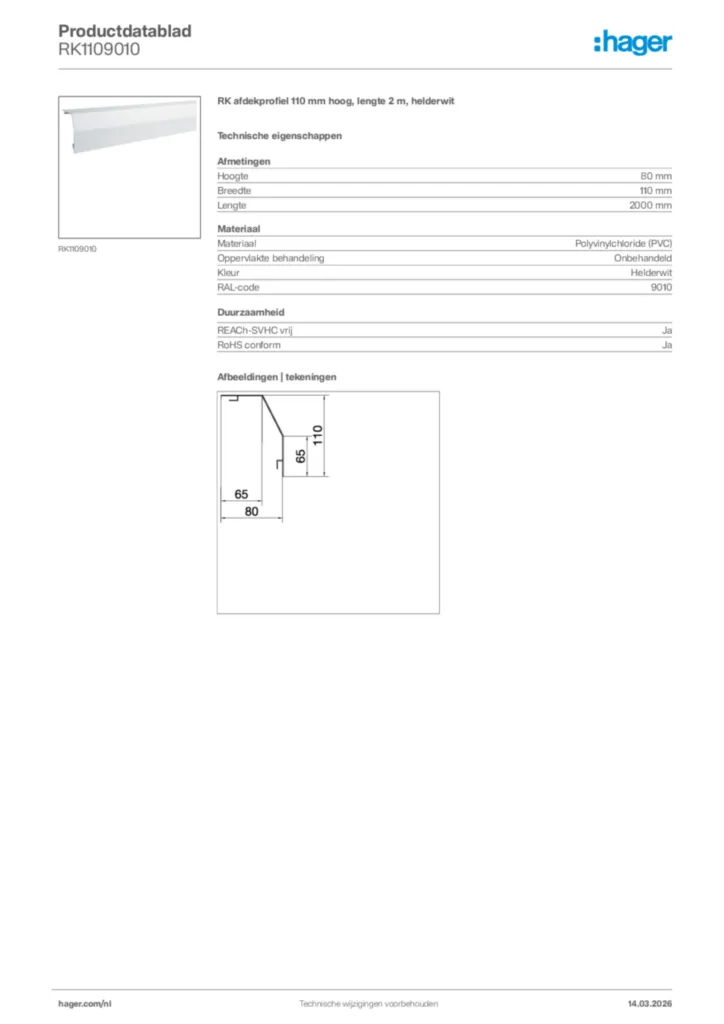 Afbeelding Hager Productdatablad RK1109010 | Hager Nederland