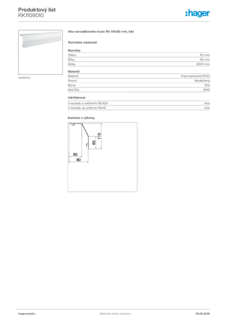 Obrázek Hager Product data sheet RK1109010 | Hager