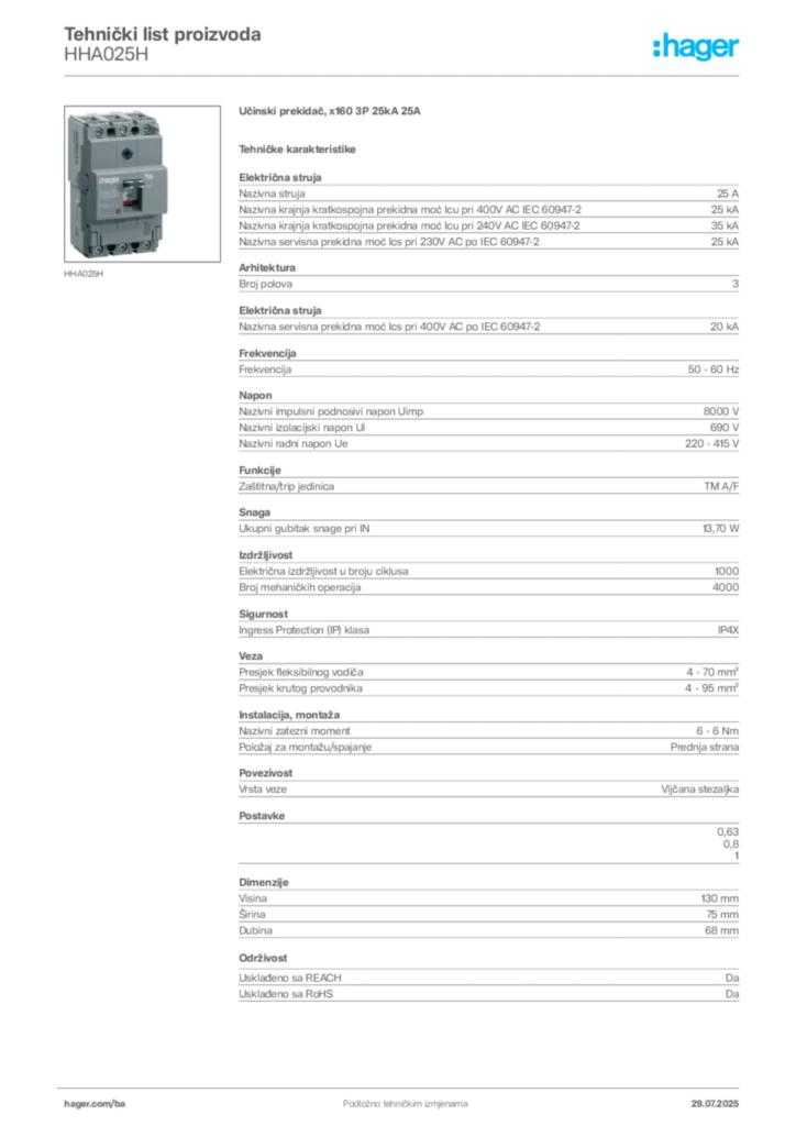 Slika Hager Product data sheet HHA025H  | Hager