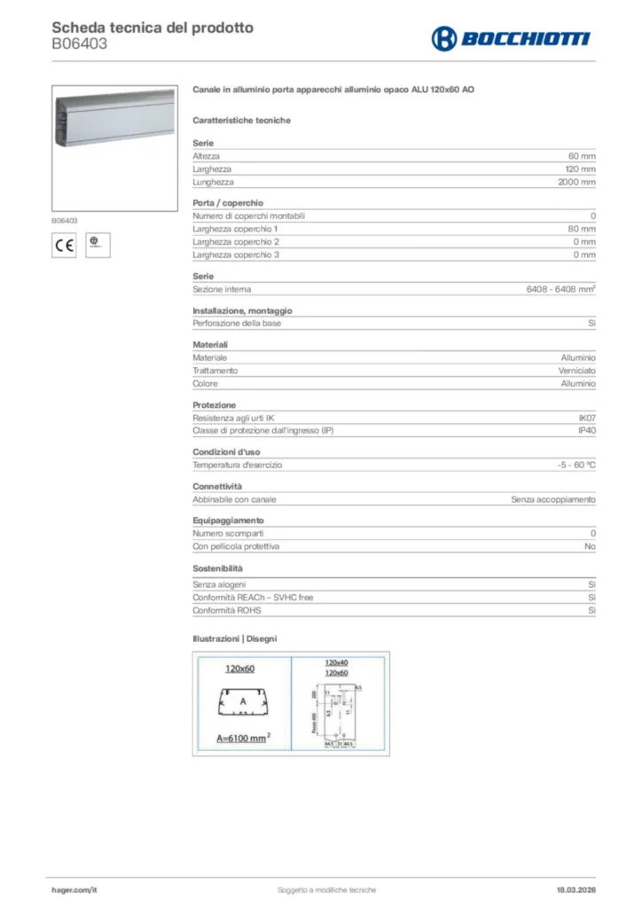 Immagine Bocchiotti Scheda tecnica del prodotto B06403 | Hager Italia