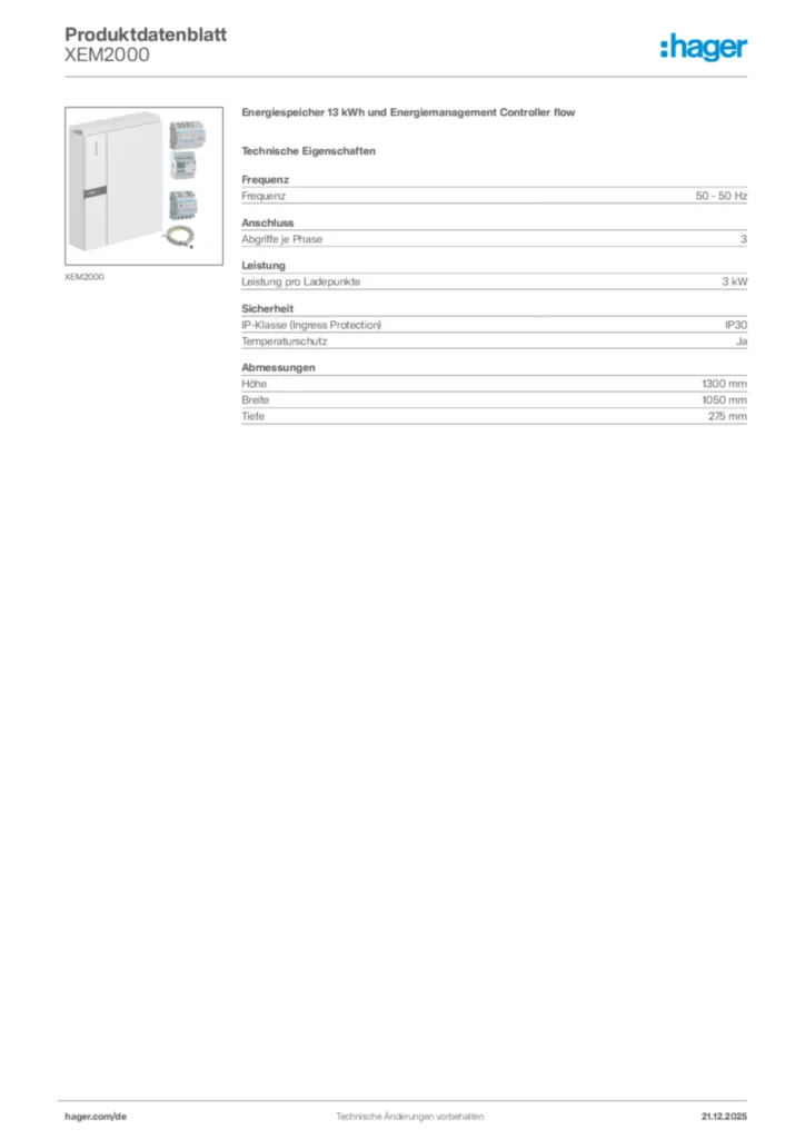 Bild Hager Produktdatenblatt XEM2000 | Hager Deutschland