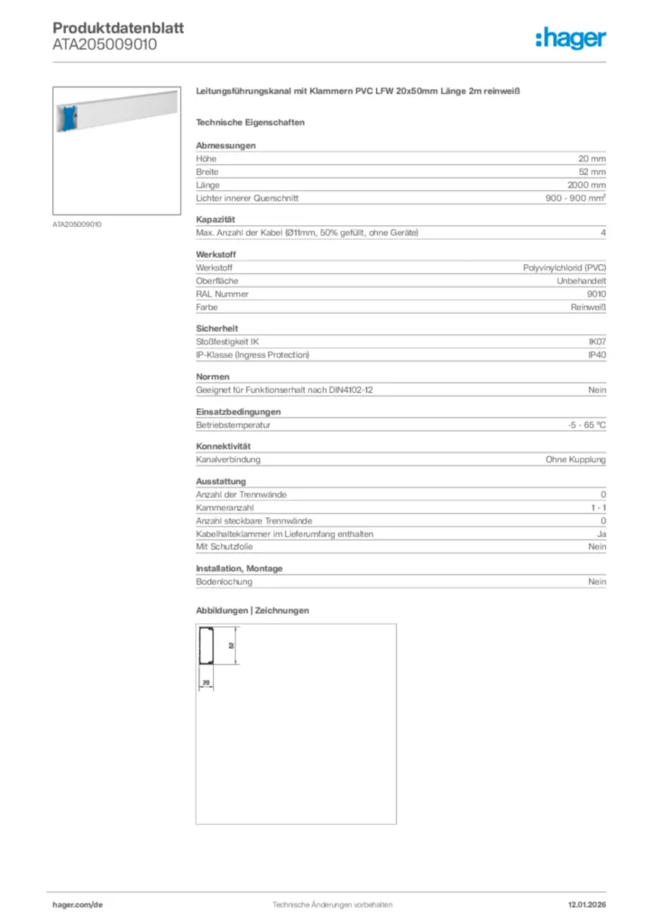 Bild Hager Produktdatenblatt ATA205009010 | Hager Deutschland