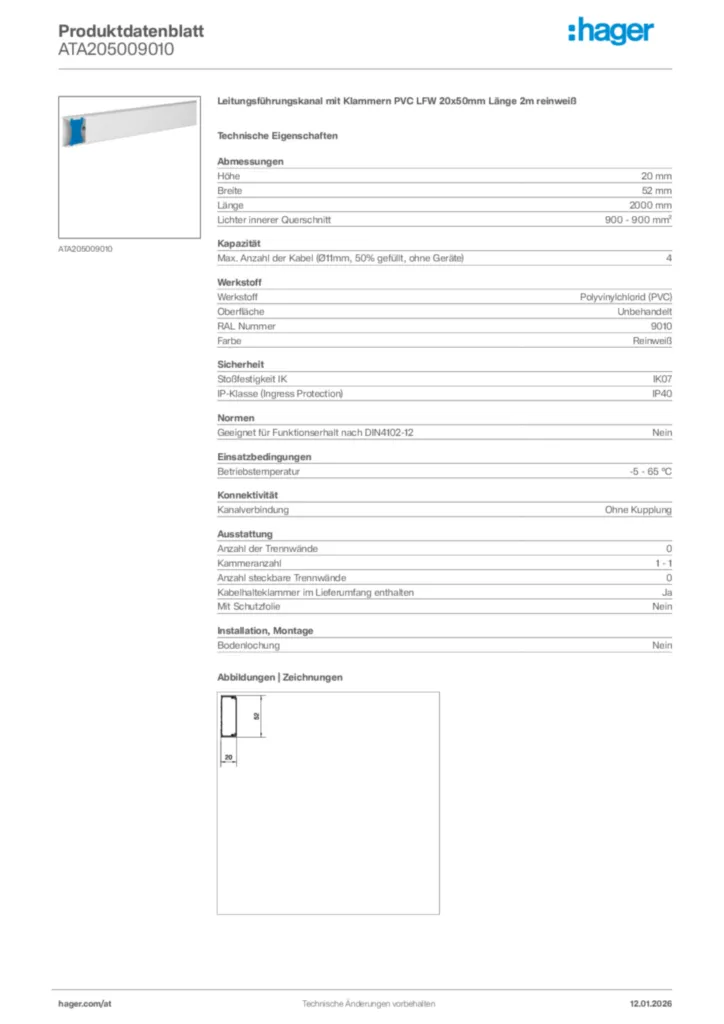 Bild Hager Produktdatenblatt ATA205009010 | Hager Deutschland