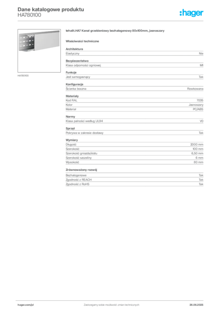 Zdjęcie Hager Dane katalogowe produktu HA780100 | Hager Polska