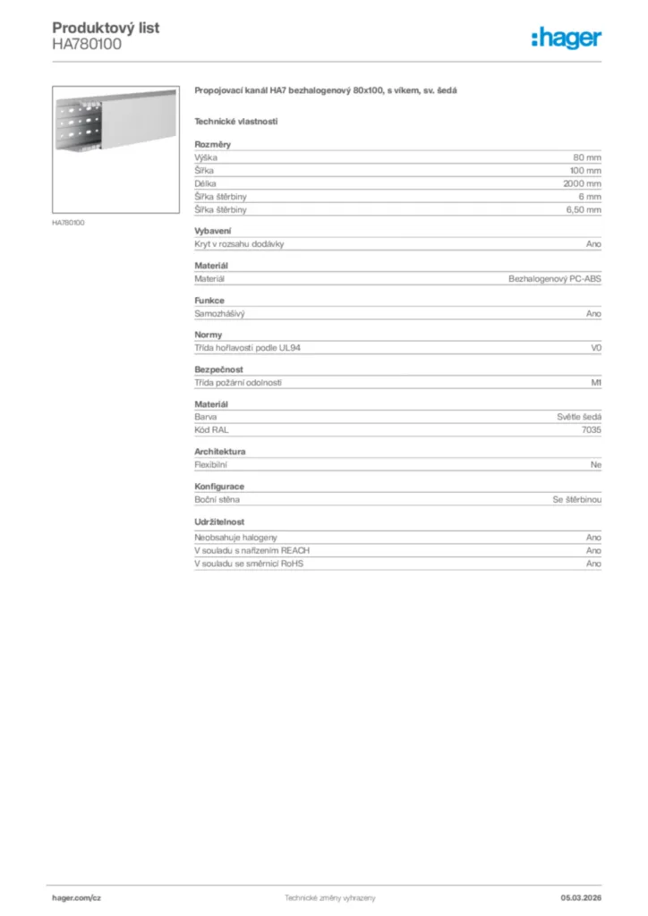 Obrázek Hager Product data sheet HA780100 | Hager