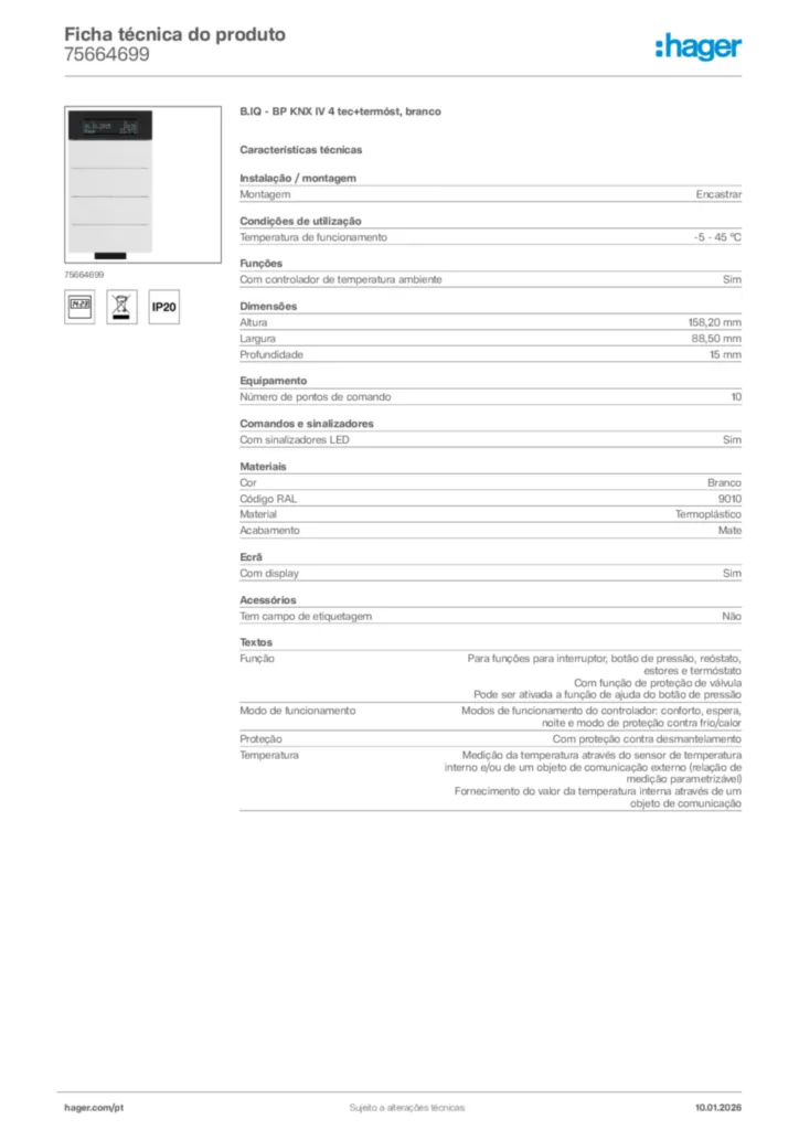 Imagem Hager Ficha técnica do produto 75664699 | Hager Portugal