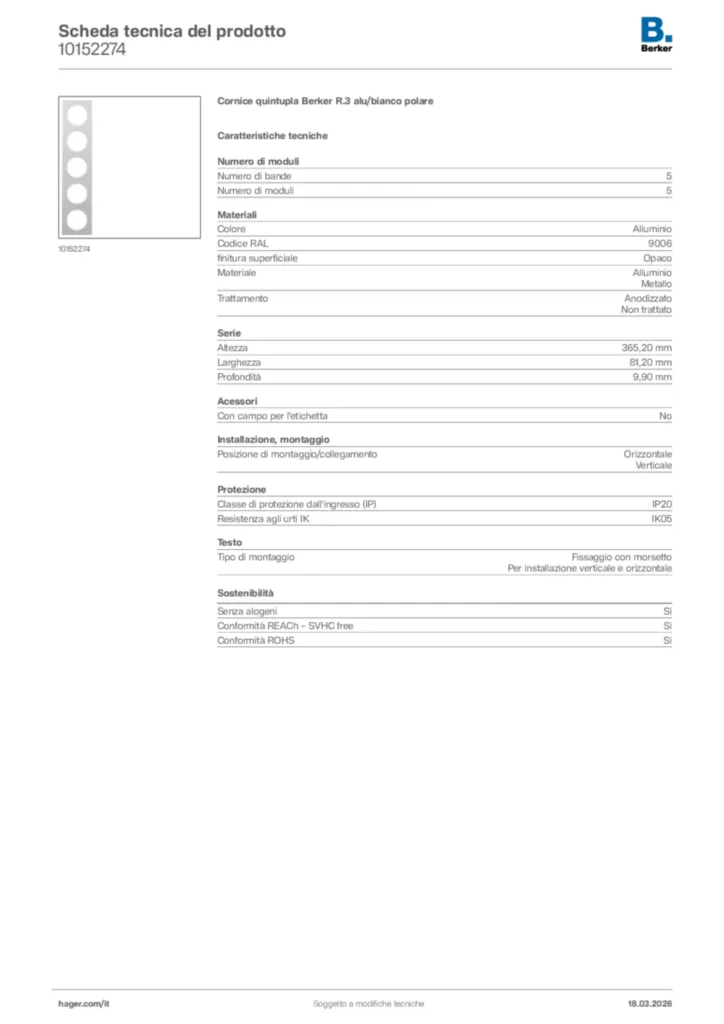 Immagine Berker Scheda tecnica del prodotto 10152274 | Hager Italia