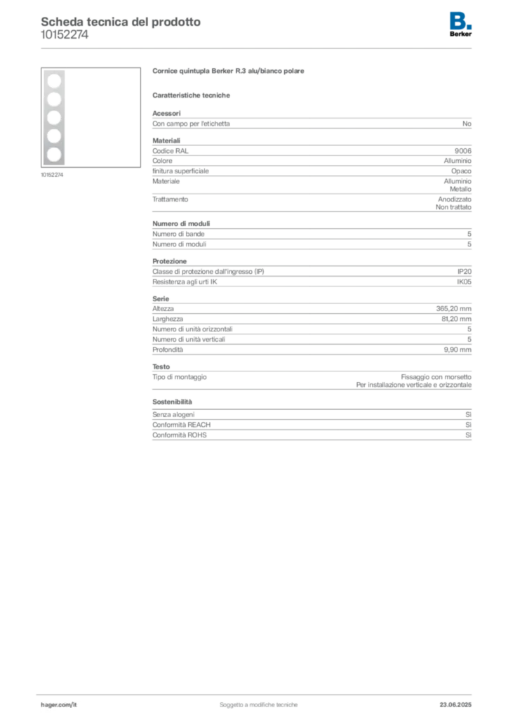 Immagine Berker Scheda tecnica del prodotto 10152274 | Hager Italia