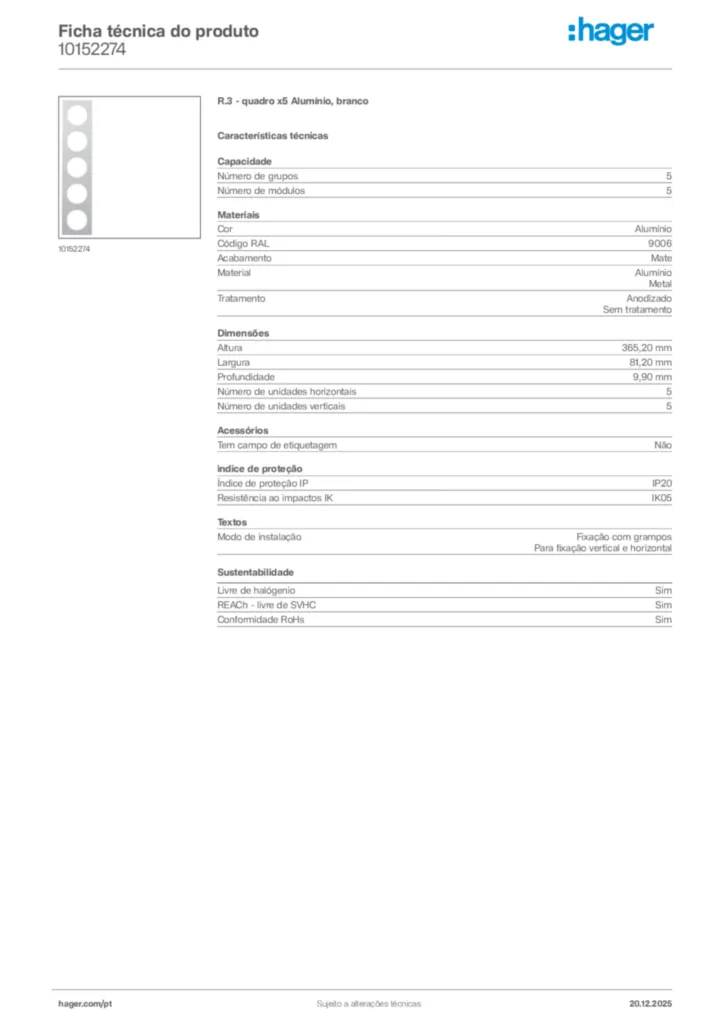 Imagem Hager Ficha técnica do produto 10152274 | Hager Portugal