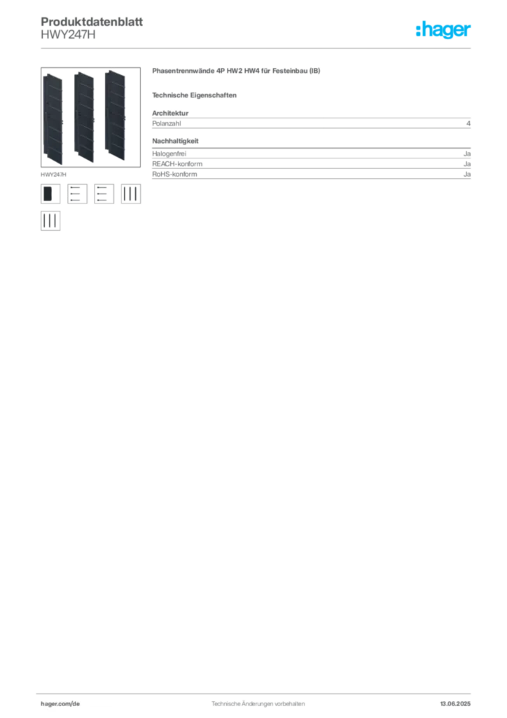 Bild Hager Produktdatenblatt HWY247H | Hager Deutschland