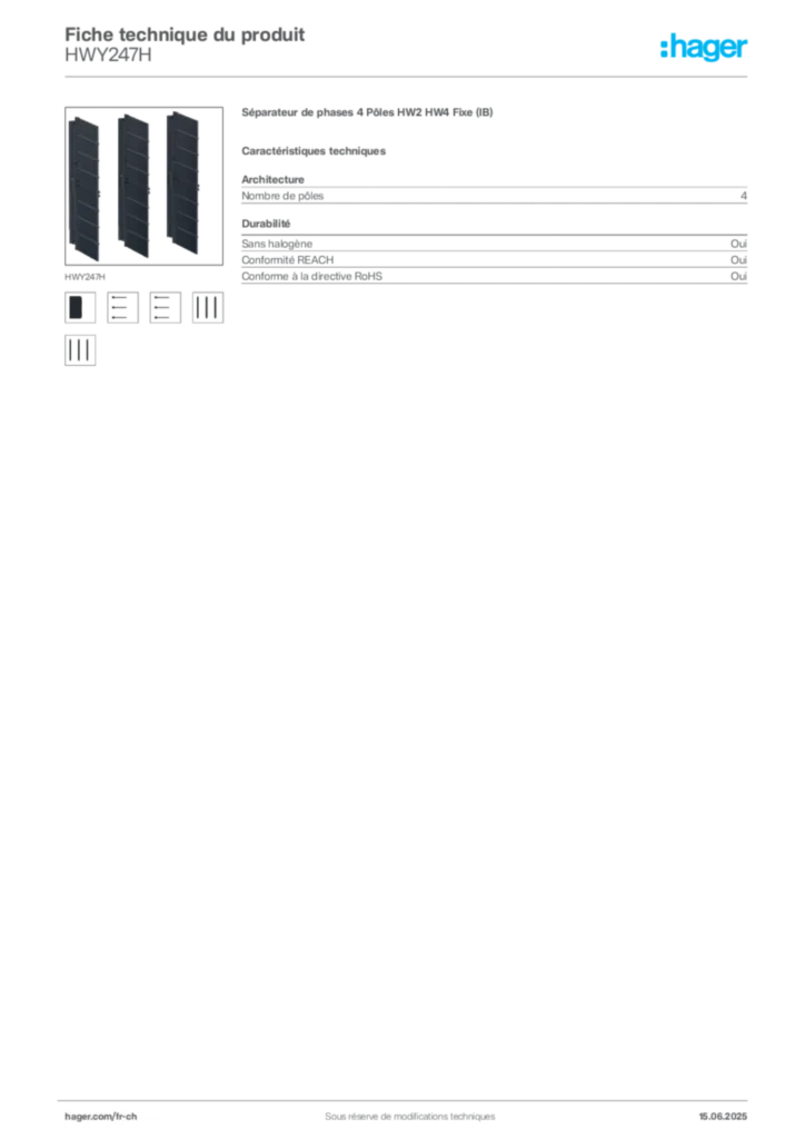 Image Hager Fiche technique du produit HWY247H | Hager Suisse
