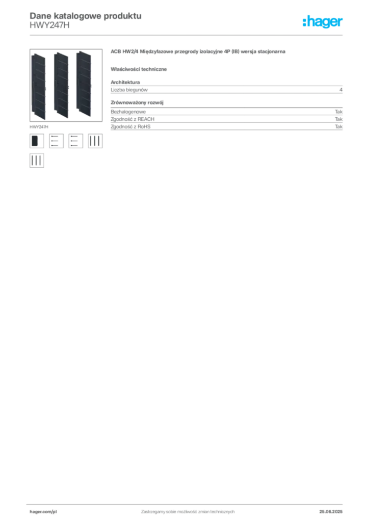 Zdjęcie Hager Dane katalogowe produktu HWY247H | Hager Polska