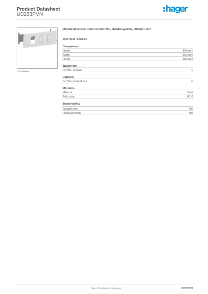 Image Hager Product data sheet UC283PMN  | Hager Africa