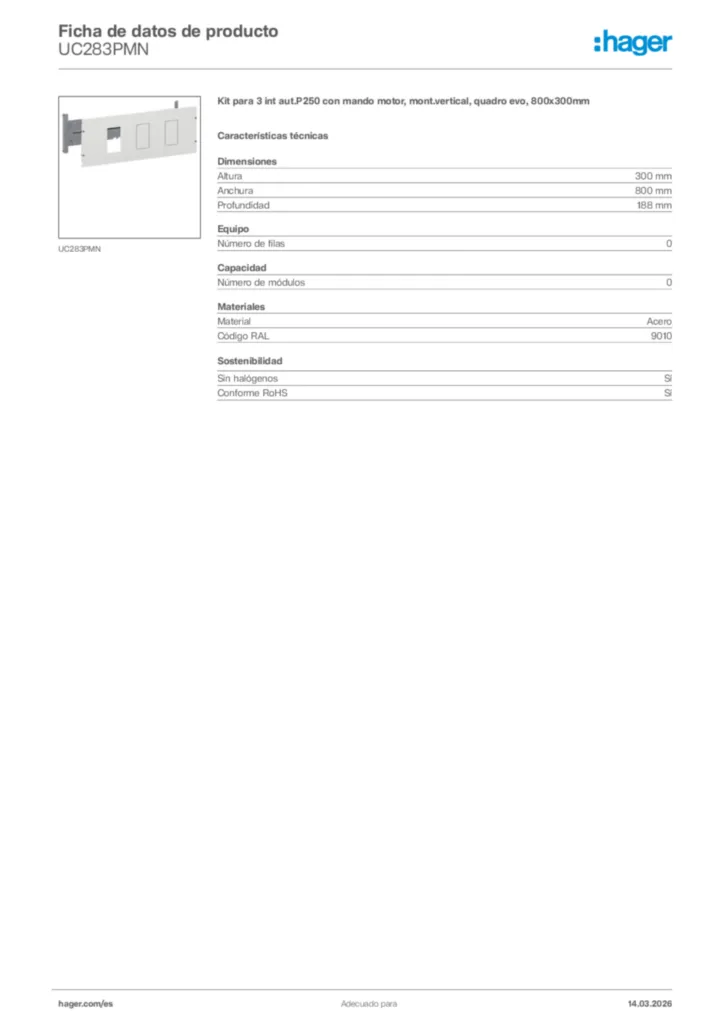 Imagen Hager Ficha de datos de producto UC283PMN | Hager España