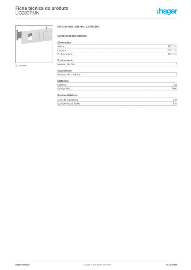Imagem Hager Ficha técnica do produto UC283PMN | Hager Portugal