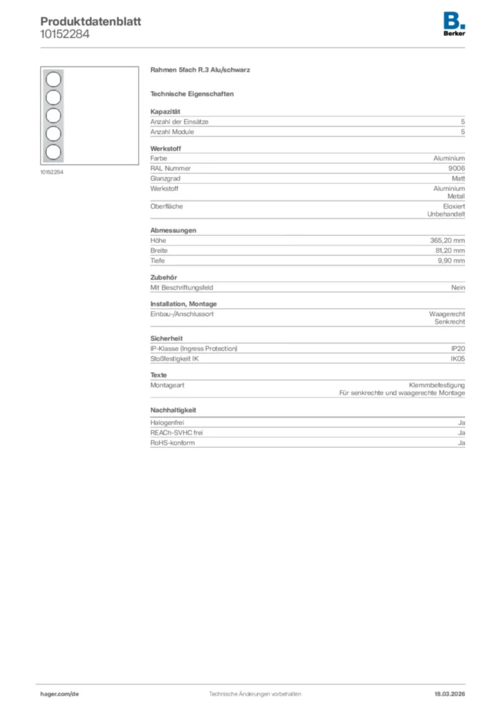 Bild Berker Produktdatenblatt 10152284 | Hager Deutschland