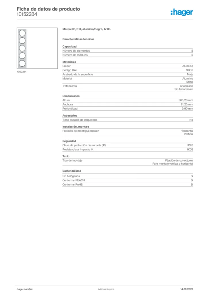 Imagen Hager Ficha de datos de producto 10152284 | Hager España