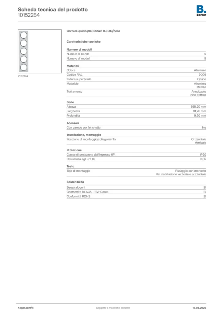 Immagine Berker Scheda tecnica del prodotto 10152284 | Hager Italia