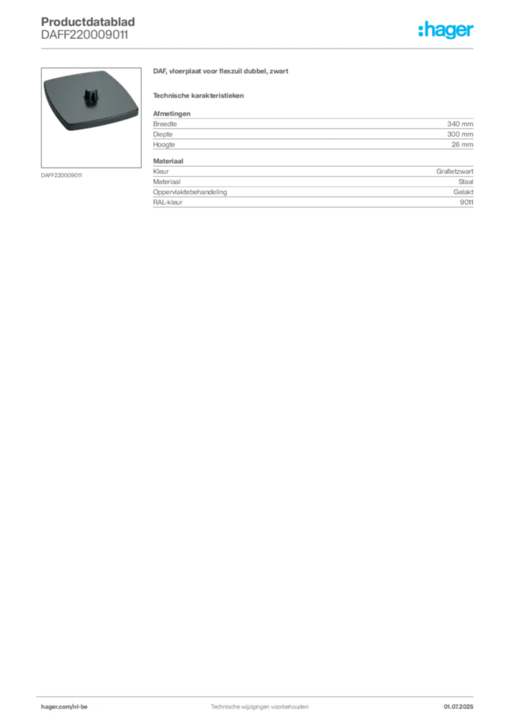 Afbeelding Hager Productdatablad DAFF220009011 | Hager Belgium