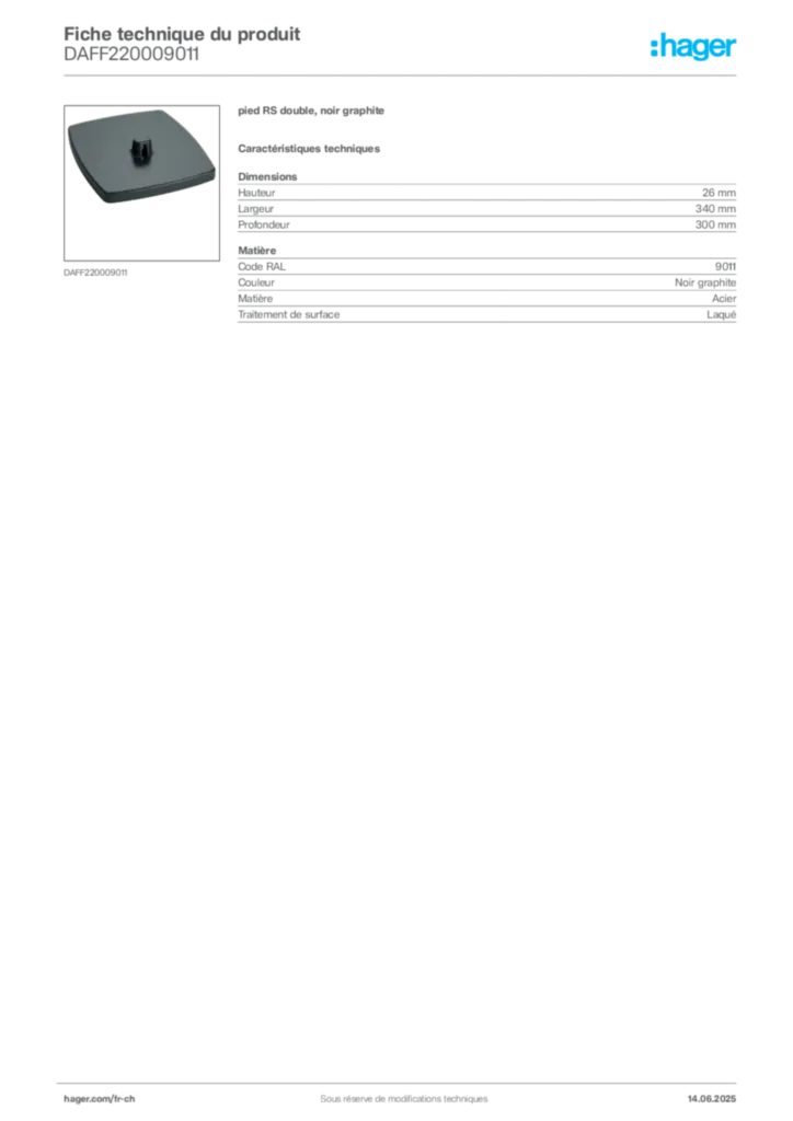 Image Hager Fiche technique du produit DAFF220009011 | Hager Suisse