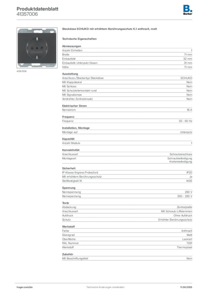 Berker Produktdatenblatt 41357006
