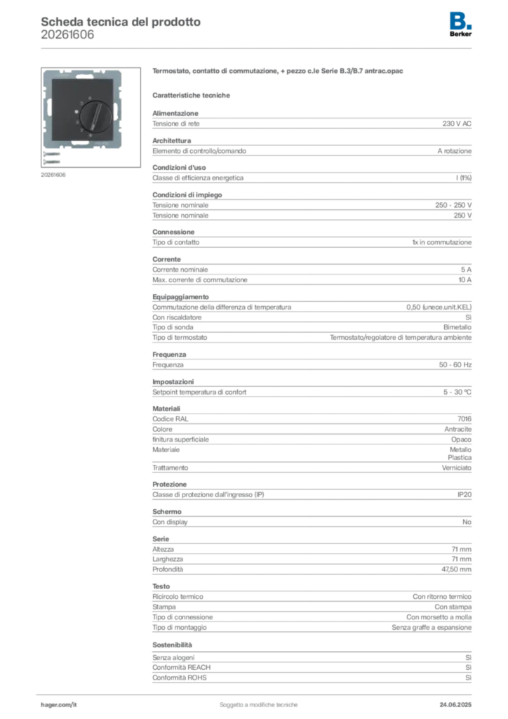 Immagine Berker Scheda tecnica del prodotto 20261606 | Hager Italia