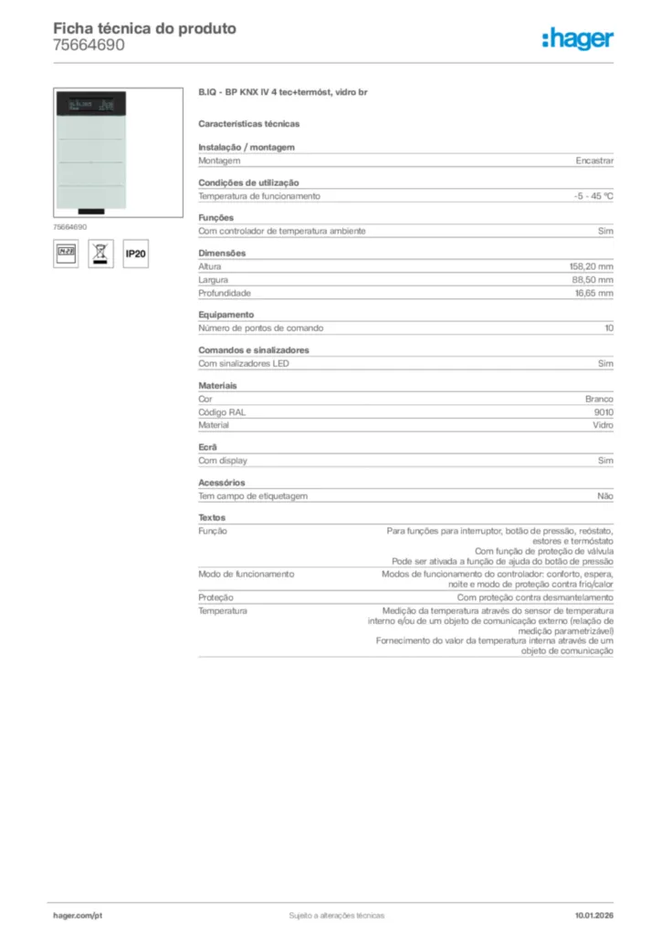 Imagem Hager Ficha técnica do produto 75664690 | Hager Portugal