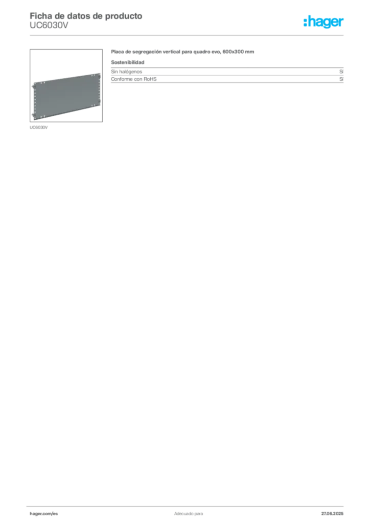 Imagen Hager Ficha de datos de producto UC6030V | Hager España