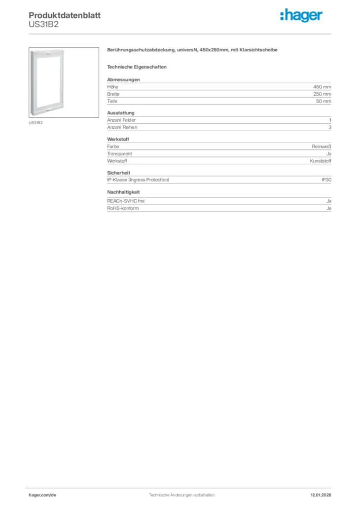 Hager Produktdatenblatt US31B2