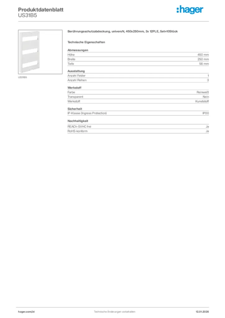 Bild Hager Produktdatenblatt US31B5 | Hager Deutschland