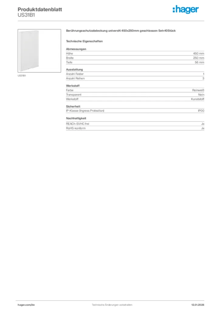 Bild Hager Produktdatenblatt US31B1 | Hager Deutschland