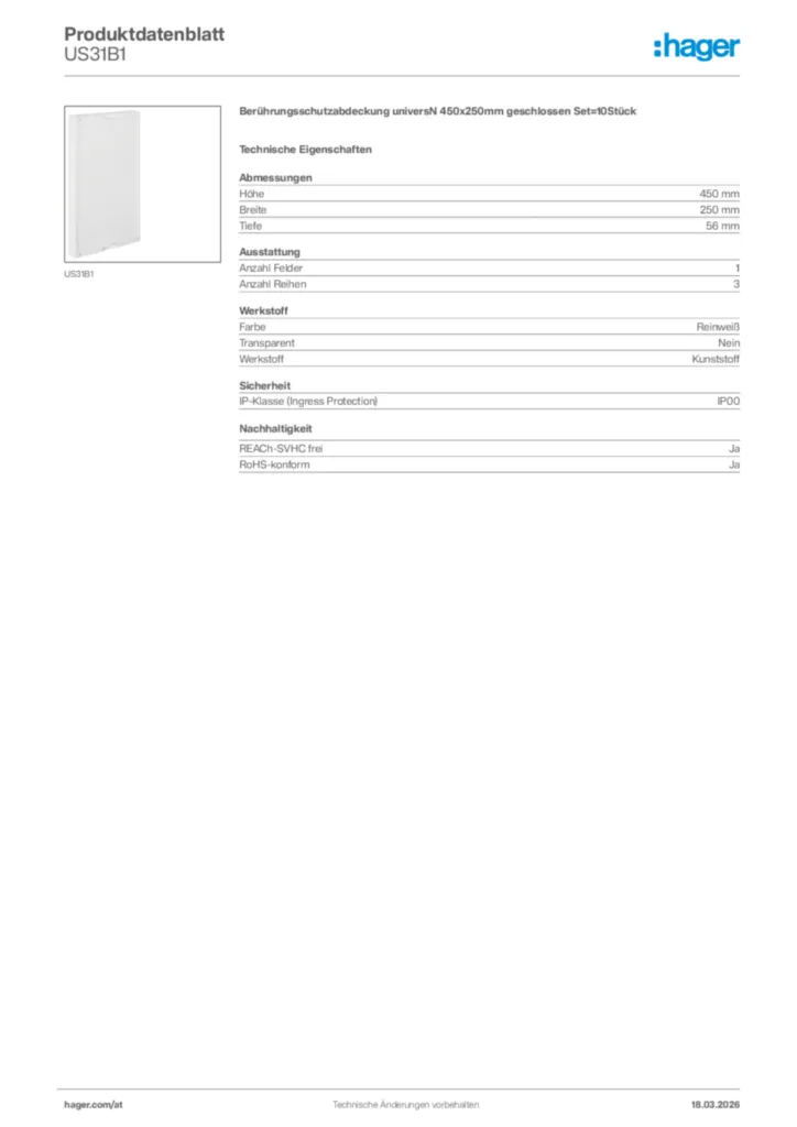 Bild Hager Produktdatenblatt US31B1 | Hager Deutschland