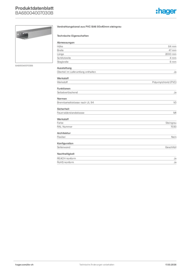 Bild Hager Produktdatenblatt BA68004007030B | Hager Schweiz