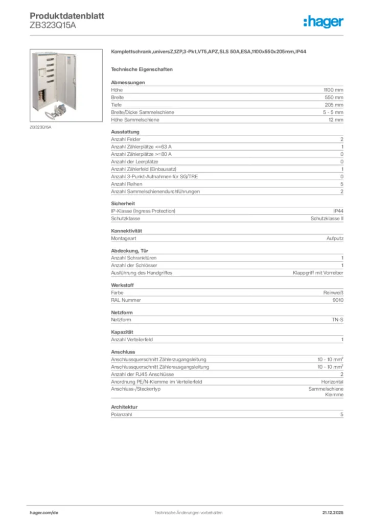 Bild Hager Produktdatenblatt ZB323Q15A | Hager Deutschland