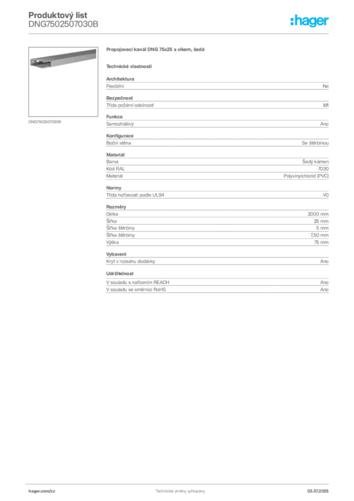 Obrázek Hager Produktový list DNG7502507030B | Hager